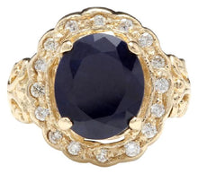 Load image into Gallery viewer, 8.00 Carats Exquisite Natural Blue Sapphire and Diamond 14K Solid Yellow Gold Ring
