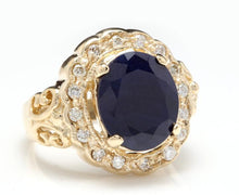 Load image into Gallery viewer, 8.00 Carats Exquisite Natural Blue Sapphire and Diamond 14K Solid Yellow Gold Ring