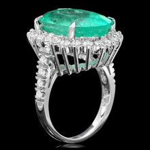 Load image into Gallery viewer, 12.70 Carats Natural Emerald and Diamond 18K Solid White Gold Ring
