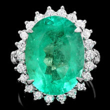 Load image into Gallery viewer, 12.70 Carats Natural Emerald and Diamond 18K Solid White Gold Ring