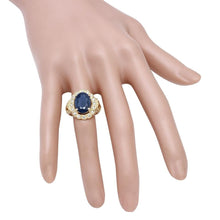 Load image into Gallery viewer, 8.00 Carats Exquisite Natural Blue Sapphire and Diamond 14K Solid Yellow Gold Ring