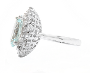 6.15 Carats Natural Aquamarine and Diamond 14k Solid White Gold Ring