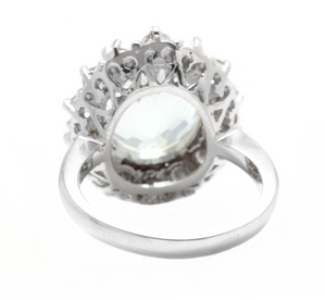6.15 Carats Natural Aquamarine and Diamond 14k Solid White Gold Ring