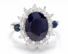 Load image into Gallery viewer, 5.50ct Natural Blue Sapphire &amp; Diamond 14k Solid White Gold Ring