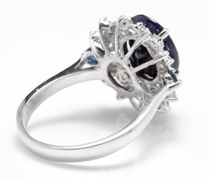 5.50ct Natural Blue Sapphire & Diamond 14k Solid White Gold Ring