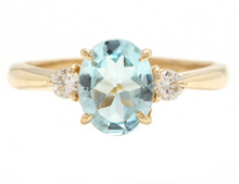 Load image into Gallery viewer, 1.16 Carats Natural Aquamarine and Diamond 14k Solid Yellow Gold Ring