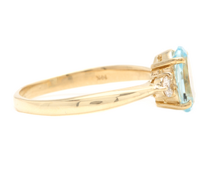 1.16 Carats Natural Aquamarine and Diamond 14k Solid Yellow Gold Ring
