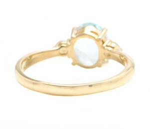 1.16 Carats Natural Aquamarine and Diamond 14k Solid Yellow Gold Ring