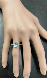 1.16 Carats Natural Aquamarine and Diamond 14k Solid Yellow Gold Ring
