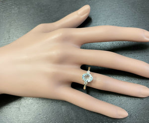 1.16 Carats Natural Aquamarine and Diamond 14k Solid Yellow Gold Ring