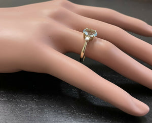 1.16 Carats Natural Aquamarine and Diamond 14k Solid Yellow Gold Ring