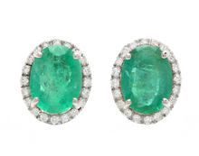 Load image into Gallery viewer, 4.45ct Natural Emerald and Diamond 14k Solid White Gold Earrings