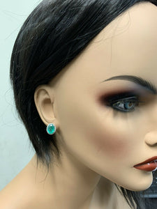 4.45ct Natural Emerald and Diamond 14k Solid White Gold Earrings