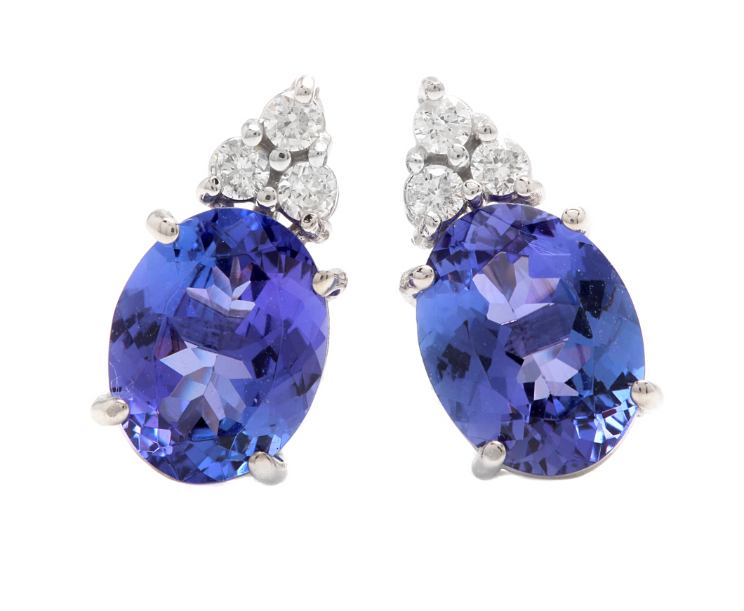 4.20ct Natural Tanzanite and Diamond 14k Solid White Gold Earrings