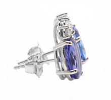 Load image into Gallery viewer, 4.20ct Natural Tanzanite and Diamond 14k Solid White Gold Earrings