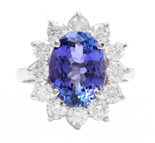 Load image into Gallery viewer, 5.75 Carats Natural Tanzanite and Diamond 18k Solid White Gold Ring