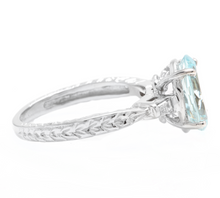 Load image into Gallery viewer, 3.14ct Natural Aquamarine &amp; Diamond 14k Solid White Gold Ring