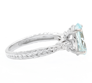 3.14ct Natural Aquamarine & Diamond 14k Solid White Gold Ring