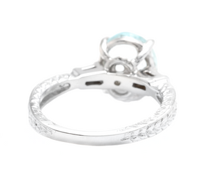 3.14ct Natural Aquamarine & Diamond 14k Solid White Gold Ring