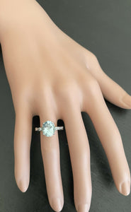 3.14ct Natural Aquamarine & Diamond 14k Solid White Gold Ring