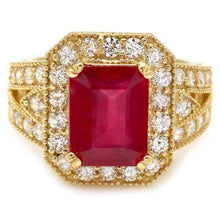 Load image into Gallery viewer, 8.20 Carats Natural Red Ruby and Diamond 14K Solid Yellow Gold Ring