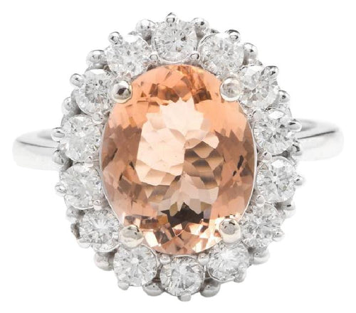 4.30 Carats Impressive Natural Morganite and Diamond 14K Solid White Gold Ring