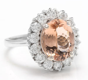 4.30 Carats Impressive Natural Morganite and Diamond 14K Solid White Gold Ring