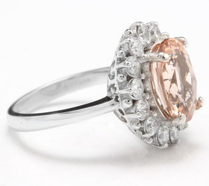 4.30 Carats Impressive Natural Morganite and Diamond 14K Solid White Gold Ring