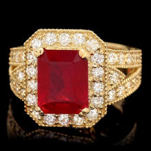 Load image into Gallery viewer, 8.20 Carats Natural Red Ruby and Diamond 14K Solid Yellow Gold Ring