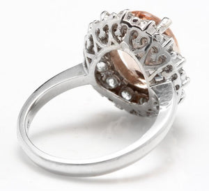 4.30 Carats Impressive Natural Morganite and Diamond 14K Solid White Gold Ring