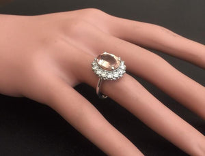 4.30 Carats Impressive Natural Morganite and Diamond 14K Solid White Gold Ring