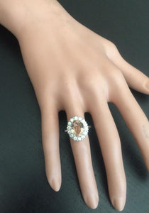 4.30 Carats Impressive Natural Morganite and Diamond 14K Solid White Gold Ring