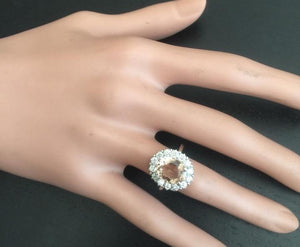 4.30 Carats Impressive Natural Morganite and Diamond 14K Solid White Gold Ring