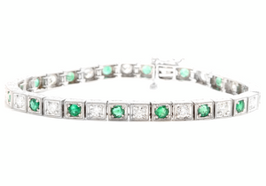 4.70ct Natural Emerald and Diamond 14k Solid White Gold Bracelet
