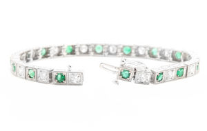 4.70ct Natural Emerald and Diamond 14k Solid White Gold Bracelet