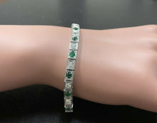 Load image into Gallery viewer, 4.70ct Natural Emerald and Diamond 14k Solid White Gold Bracelet
