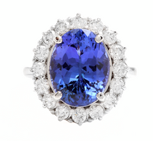 Load image into Gallery viewer, 9.90 Carats Natural Tanzanite and Diamond 18k Solid White Gold Ring