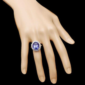 9.90 Carats Natural Tanzanite and Diamond 18k Solid White Gold Ring