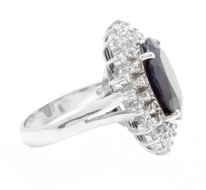 13.00 Carats Natural Sapphire and Diamond 14k Solid White Gold Ring