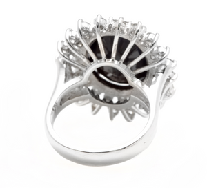 13.00 Carats Natural Sapphire and Diamond 14k Solid White Gold Ring