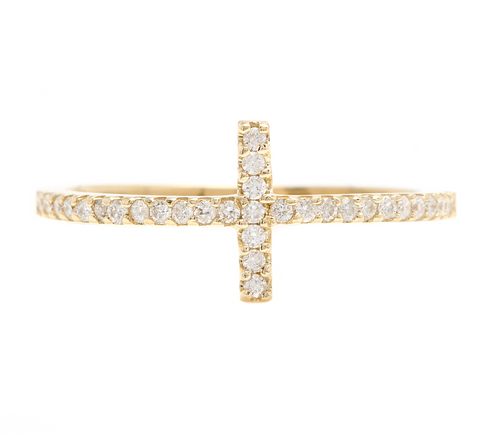 0.25ct Natural Diamond 14k Solid Yellow Gold Cross Ring