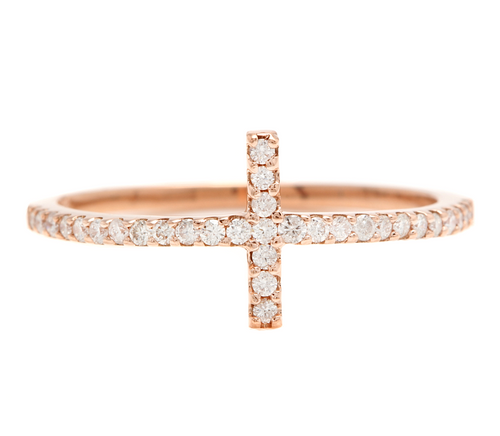 0.25ct Natural Diamond 14k Solid Rose Gold Cross Ring