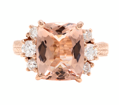 7.25 Carats Natural Morganite and Diamond 14k Solid Rose Gold Ring
