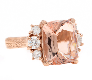 7.25 Carats Natural Morganite and Diamond 14k Solid Rose Gold Ring