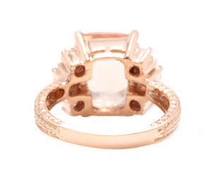 7.25 Carats Natural Morganite and Diamond 14k Solid Rose Gold Ring