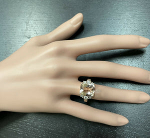 7.25 Carats Natural Morganite and Diamond 14k Solid Rose Gold Ring
