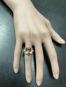 7.25 Carats Natural Morganite and Diamond 14k Solid Rose Gold Ring