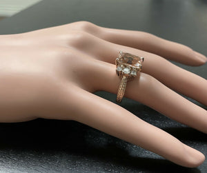 7.25 Carats Natural Morganite and Diamond 14k Solid Rose Gold Ring