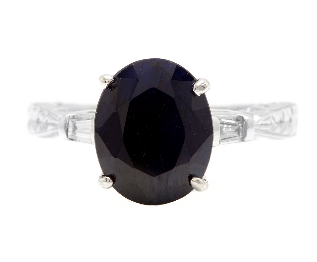 5.14 Carats Natural Sapphire and Diamond 14k Solid White Gold Ring