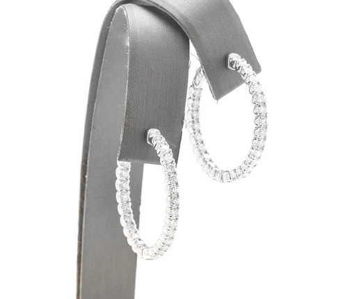 2.15ct Natural Diamond 14k Solid White Gold Hoop Earrings